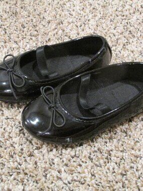 Mary Jane Dress Shoes Toddler Girls 6 Black Ballet Flats Slip On Elastic Strap